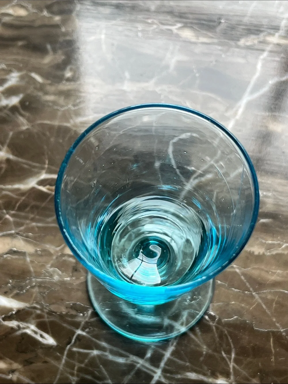 Etched Glass Goblet with Aqua Base